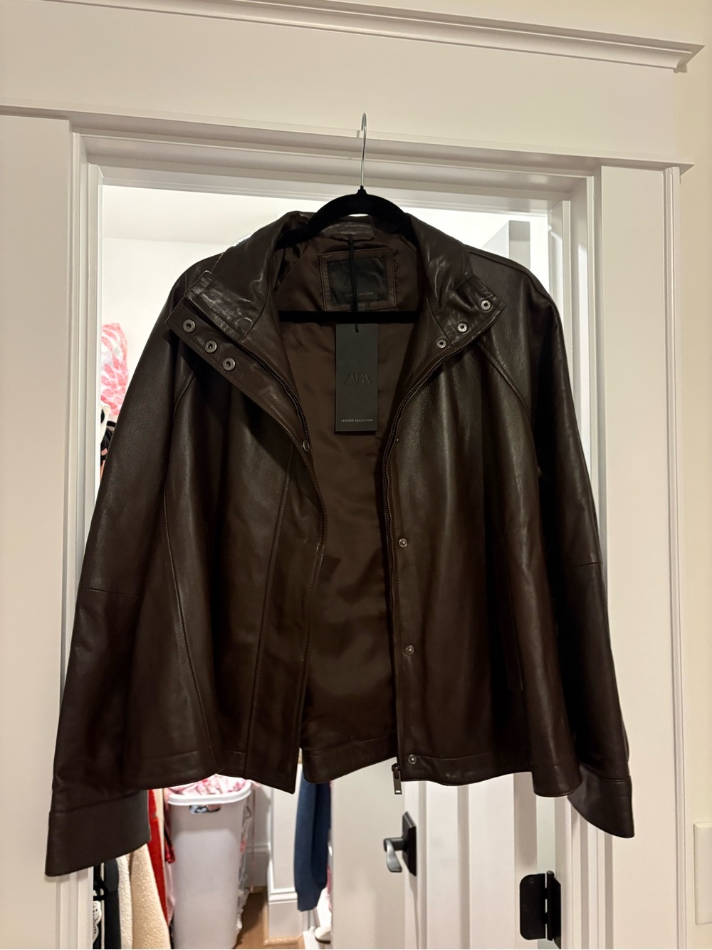 Zara women’s 100% leather bomber jacket